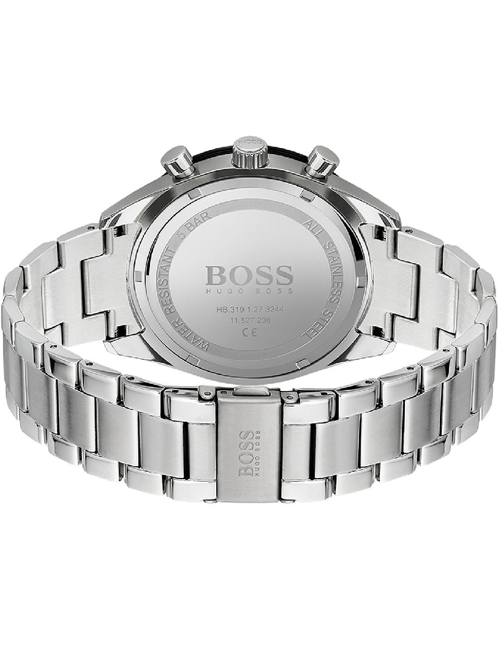 Hugo Boss Santiago watch caseback with stainless steel display back and engraved branding