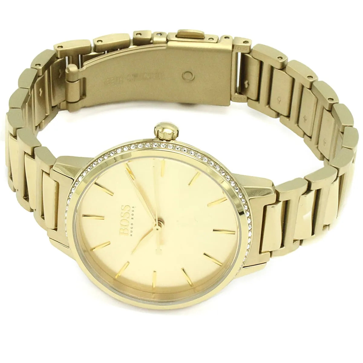 Hugo Boss Signature women's watch gold stainless steel bracelet with fold clasp
