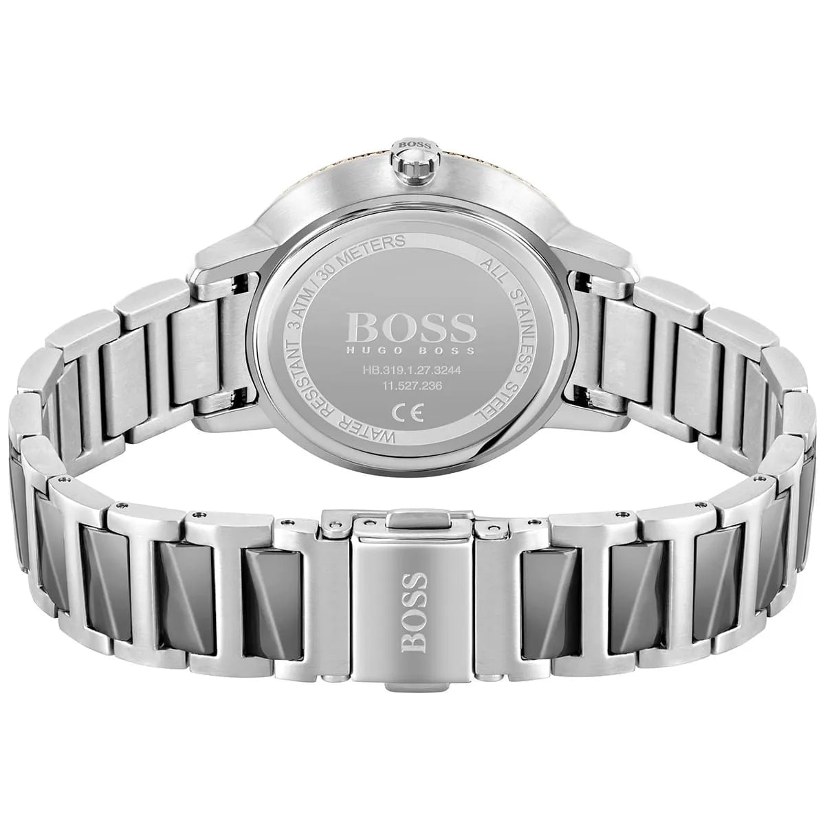 Hugo Boss Signature watch caseback showing stainless steel and engraved logo