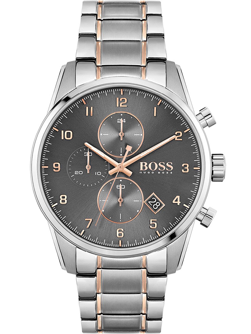 Hugo Boss Skymaster two-tone chronograph men's watch with grey dial and rose gold accents