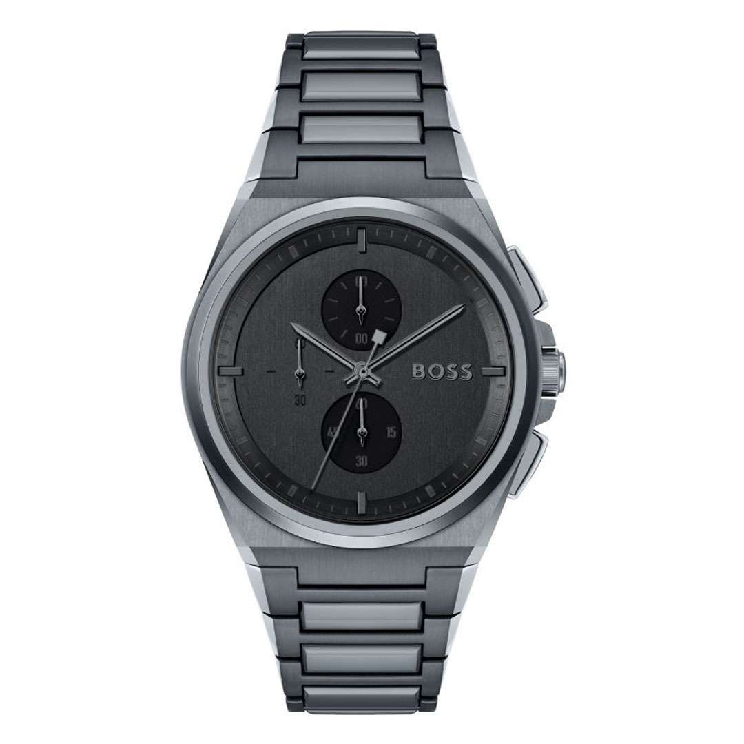 Hugo Boss Steer chronograph watch with gray dial and stainless steel bracelet