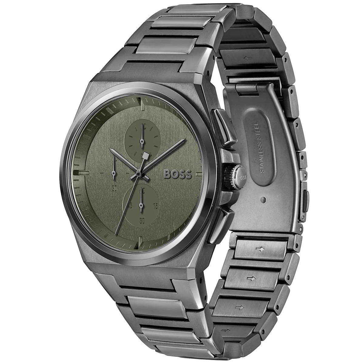 Hugo Boss Steer Chronograph Grey Dial Grey Steel Strap Watch For Men - 1514045