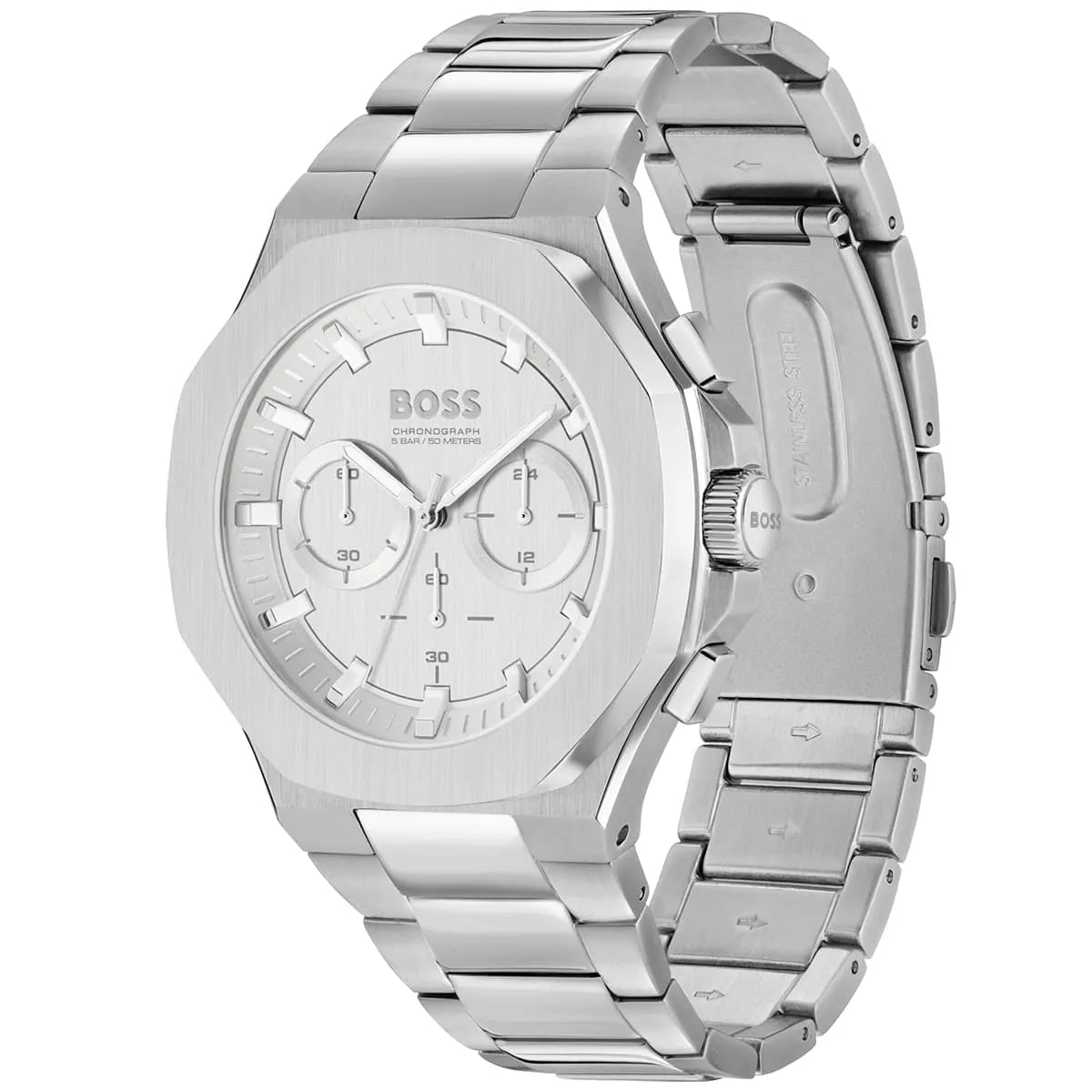 Hugo Boss Taper Chronograph White Dial Silver Steel Strap Watch for Men - 1514087