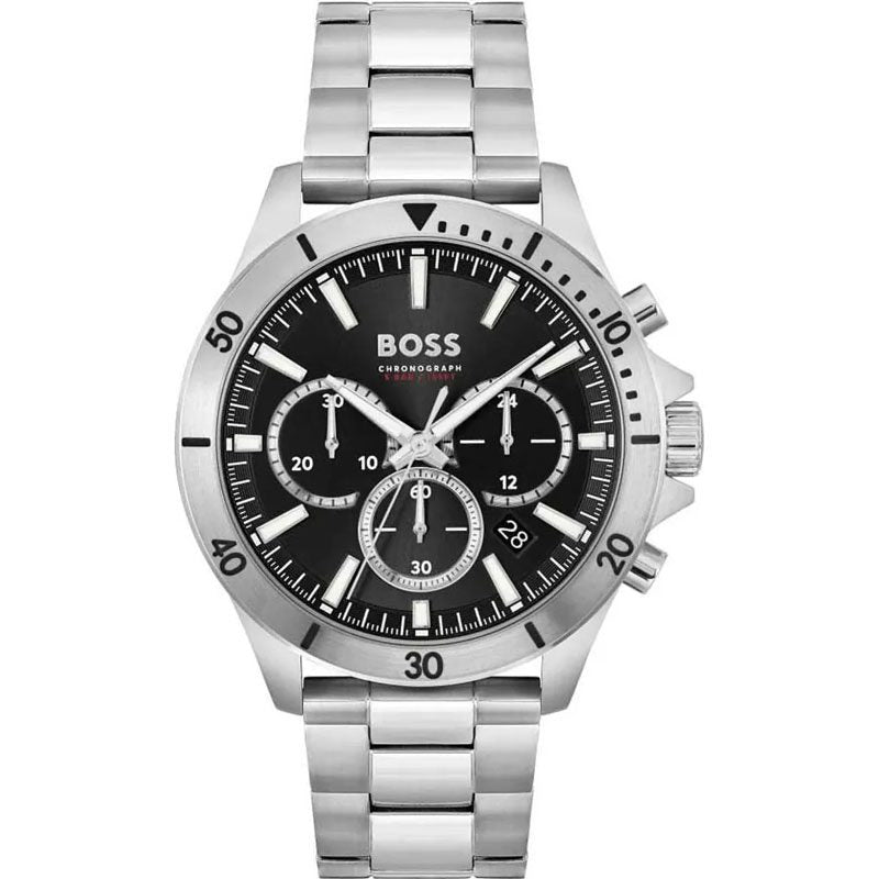 Hugo Boss Troper Chronograph Black Dial Silver Steel Strap Watch For Men - 1514057
