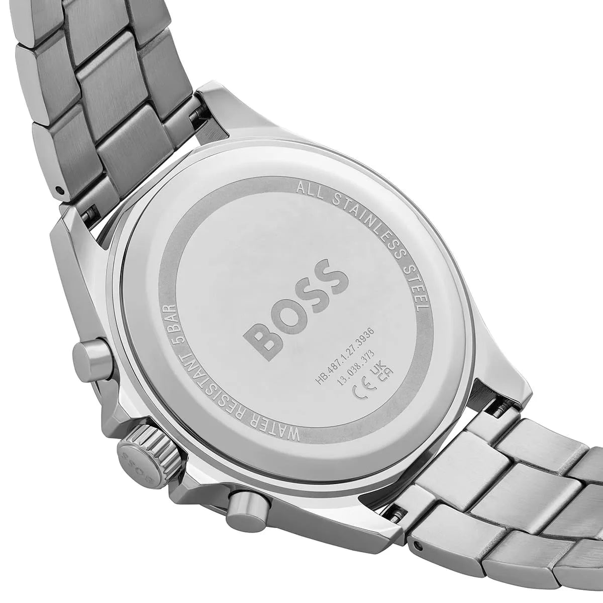 Hugo Boss Troper side view showing stainless steel bracelet and watch profile