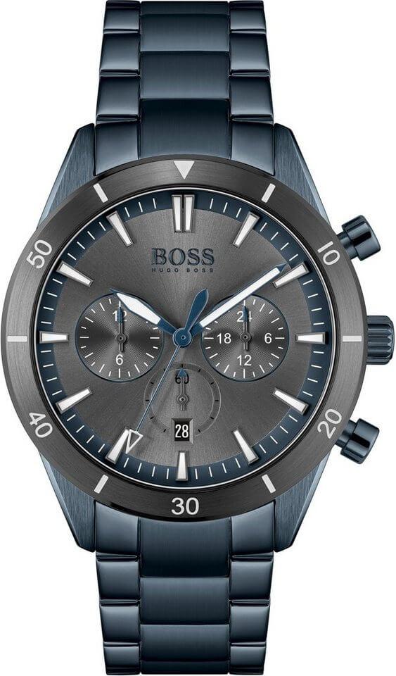 HUGO BOSS Trophy Chronograph Black Dial Black Steel Strap Watch for Men - 1513675