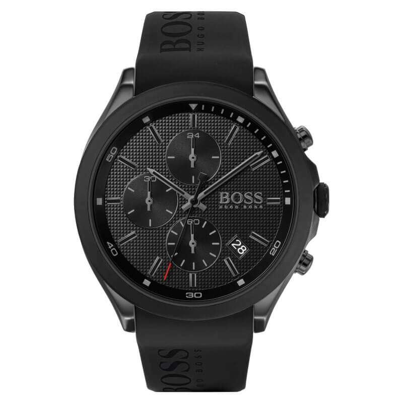 Hugo Boss Velocity Chronograph Black Dial Black Rubber Strap Watch for Men - 1513720