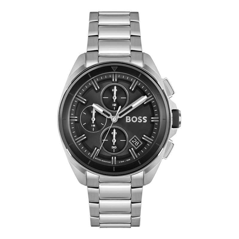 Hugo Boss Volane chronograph watch with black dial and stainless steel bracelet