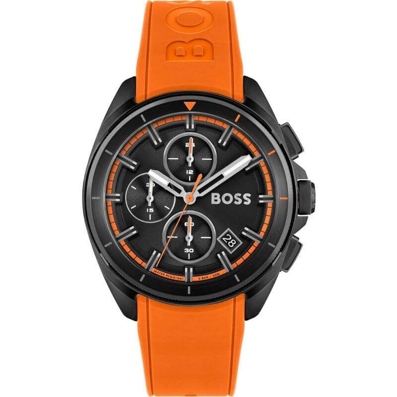 Hugo Boss Volane Chronograph Black Dial Orange Silicone Strap Watch for Men - 1513957