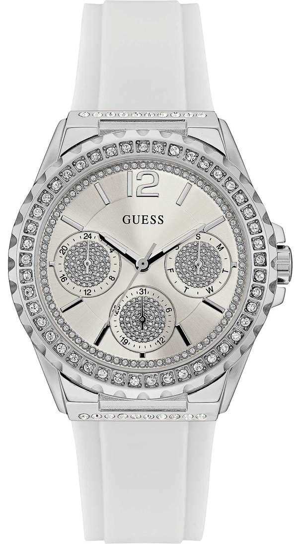 Guess Starlight White Rubber Strap Crystal Dial Women's Watch  W0846L8 - Watches of New Zealand