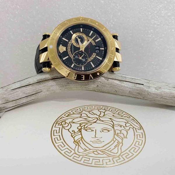 Versace V-Race Black Leather Strap Men's Watch VEBV00119 - Watches of New Zealand #2