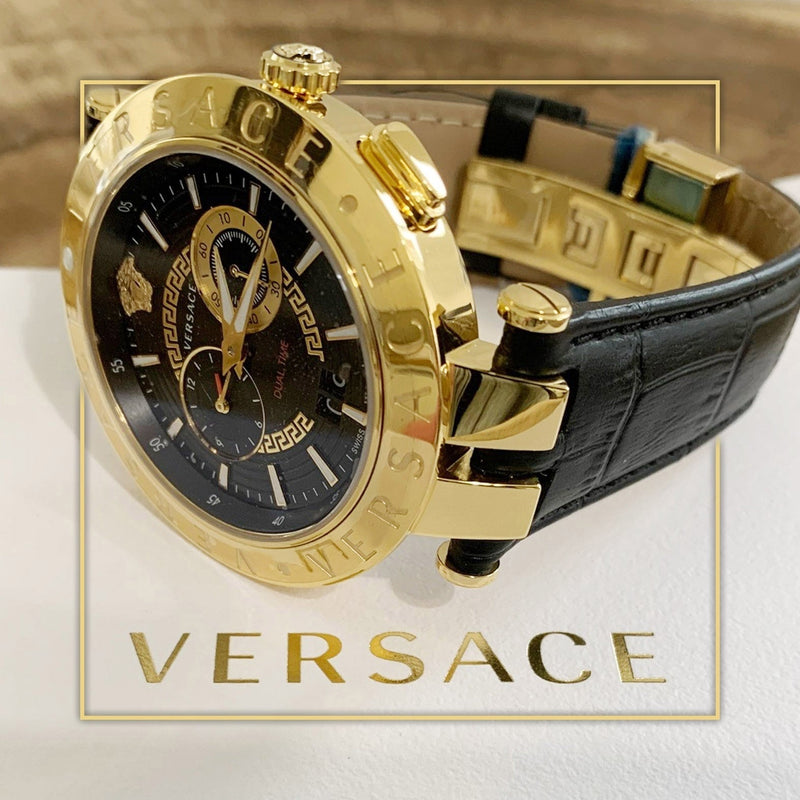 Versace V-Race Black Leather Strap Men's Watch VEBV00119 - Watches of New Zealand #3