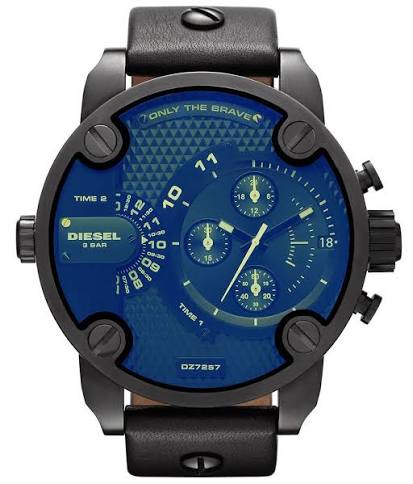 Diesel Big Daddy Chronograph Iridescent Dial Black Leather Men's Watch DZ7257