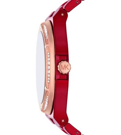 Michael Kors Lennox Analog Crystals Red Dial Red Steel Strap Watch for Women MK7455