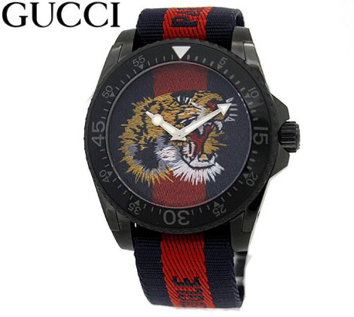 Gucci Dive Blue Red Web Dial Tiger Embroidery Men's Watch YA136215