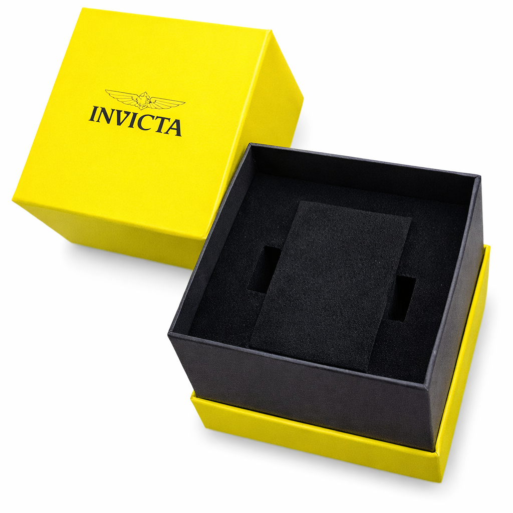 Invicta Pro Diver watch box with yellow exterior and black interior