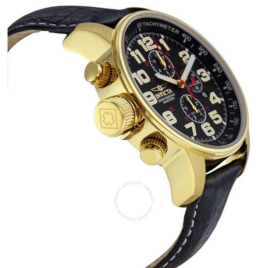 Side angle view of Invicta Lefty Chronograph with gold-tone case and crown