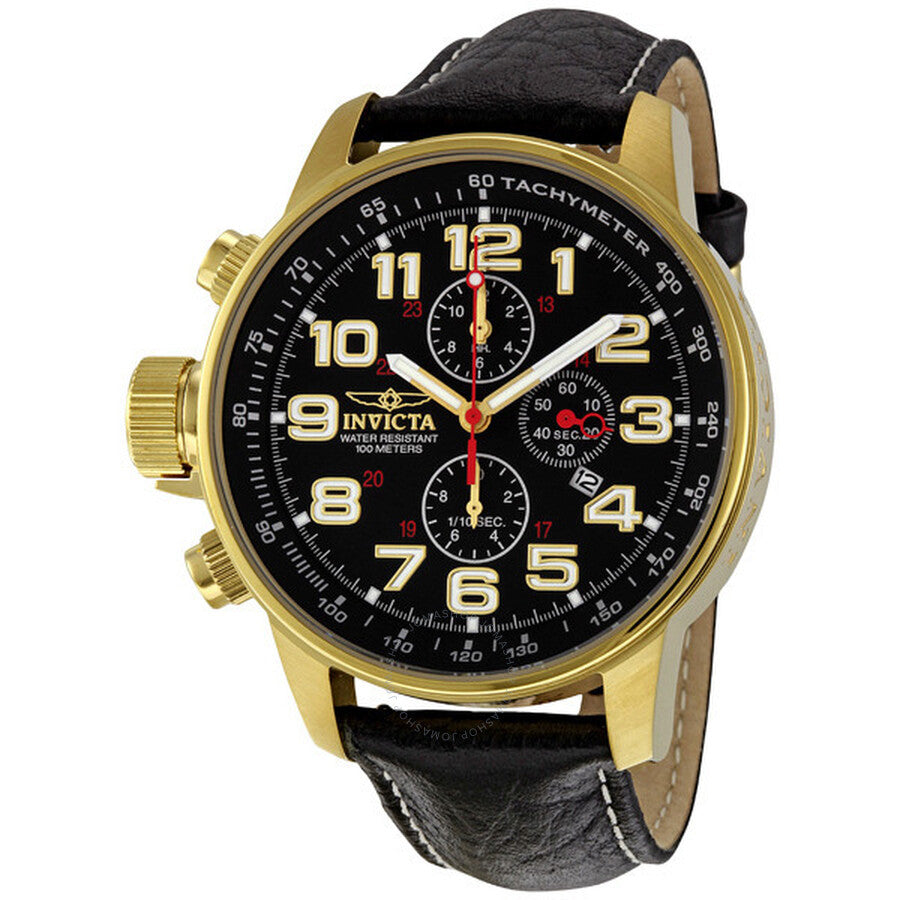 Invicta Lefty Chronograph gold-tone watch with black dial and gold numerals
