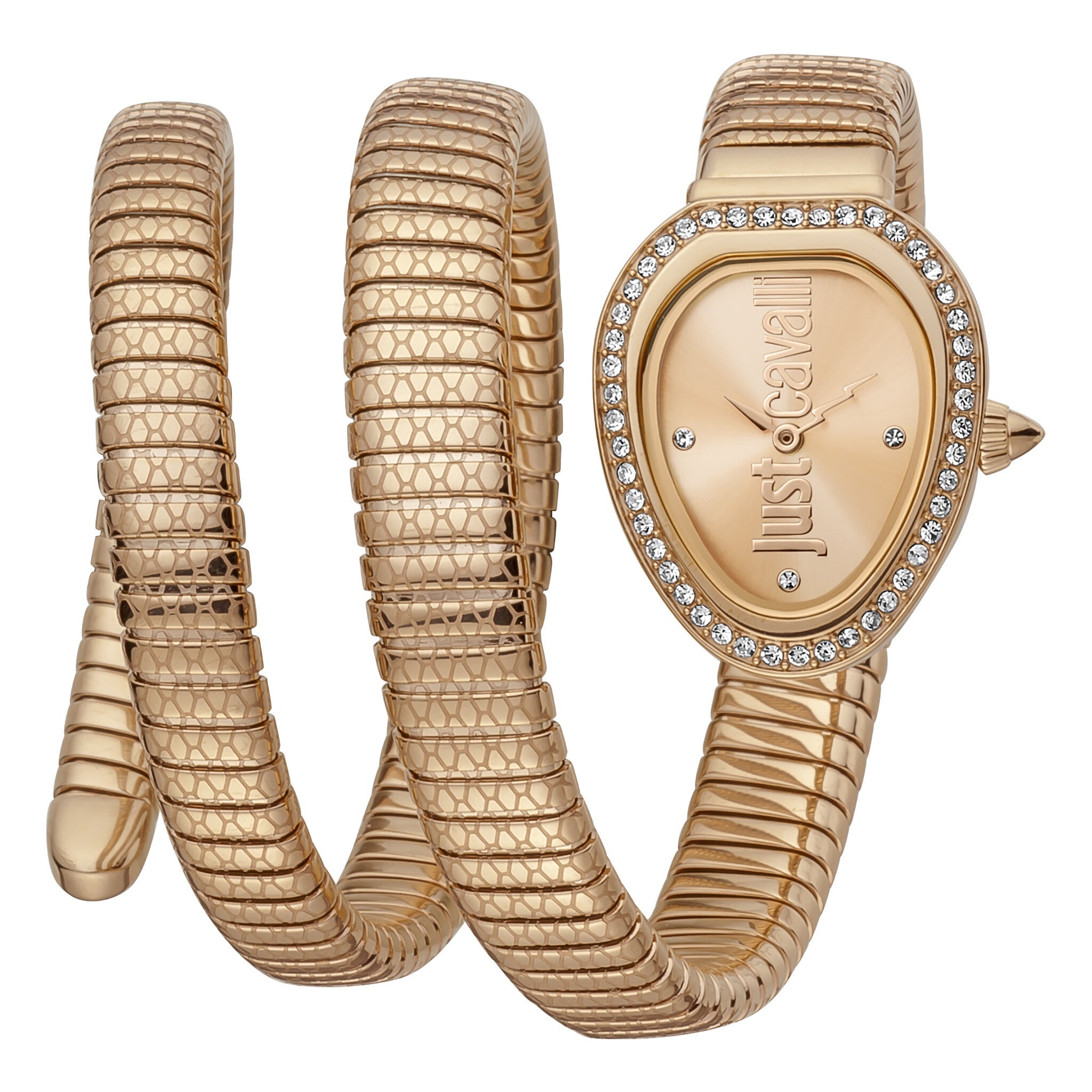 Just Cavalli Snake rose gold women's watch with snake-coil bracelet and crystal-set oval case