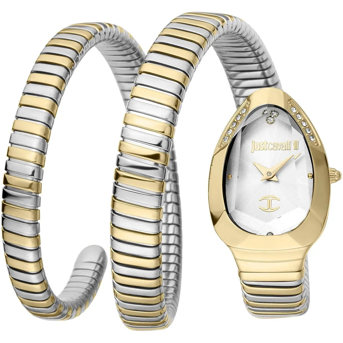 Just Cavalli Glam Evo 4 white dial women's watch with two-tone gold and silver snake-design strap