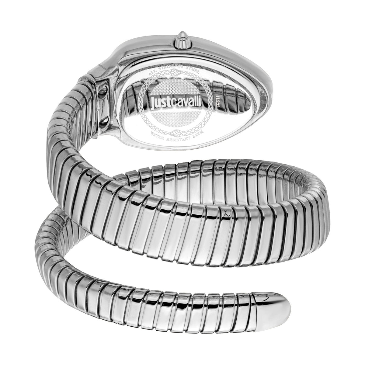 Just Cavalli watch caseback showing spiral bracelet design