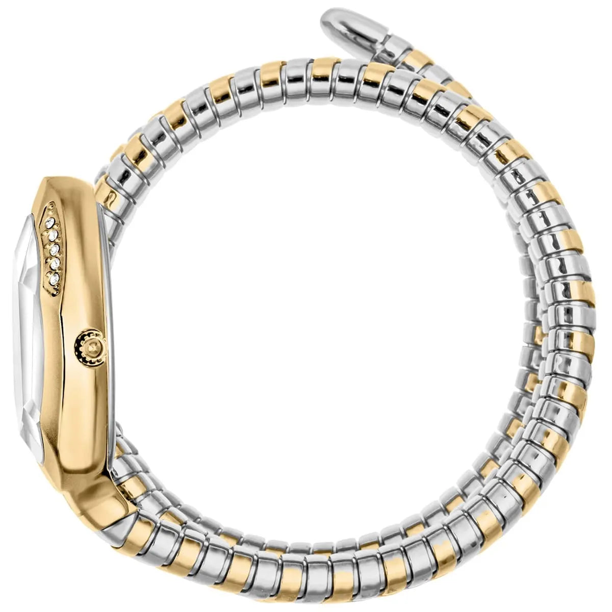 Just Cavalli Glam Evo 9 two-tone snake strap detail showing gold and silver segmented links