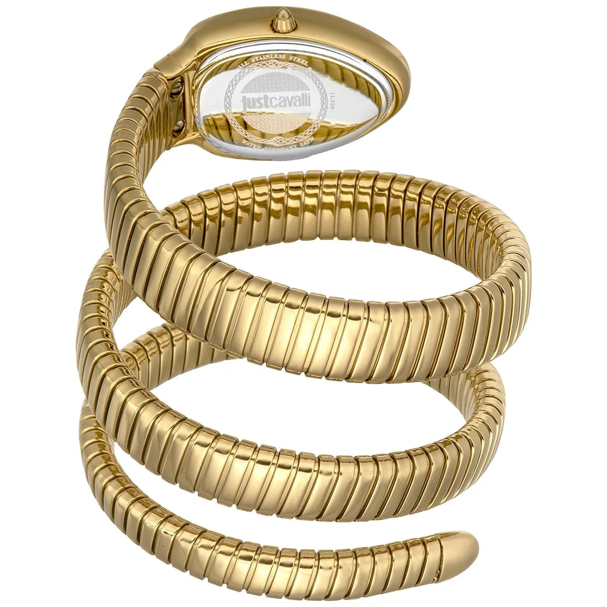Gold snake-wrap band coiled design showing watch case and triple wraparound strap detail