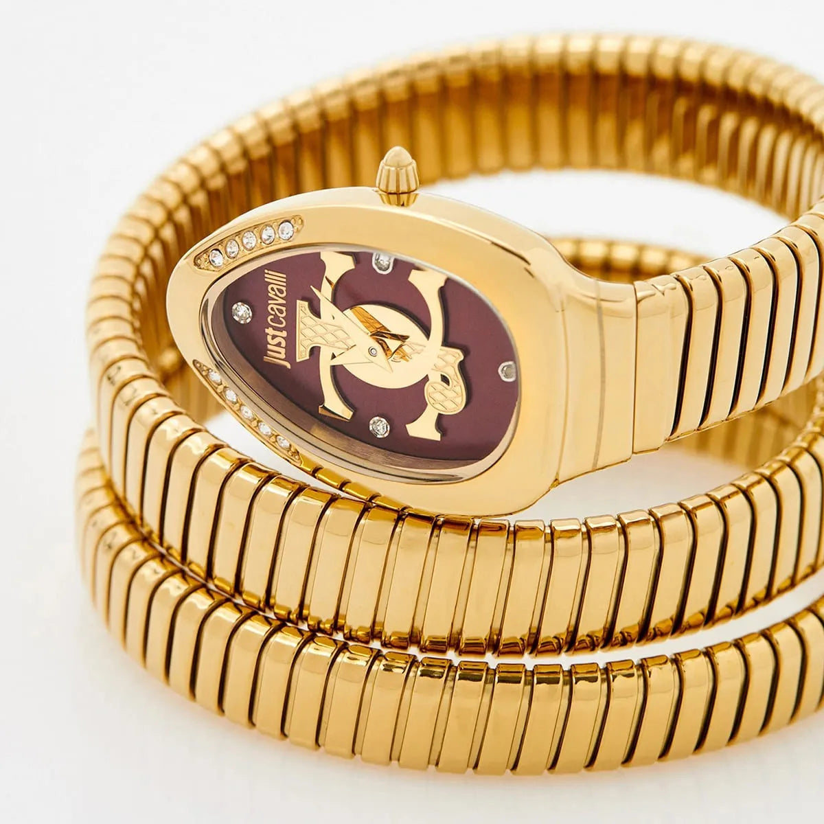 Just Cavalli Glam Evo 5 Red Dial Gold Steel Strap Women's Watch - JC1L228M0045
