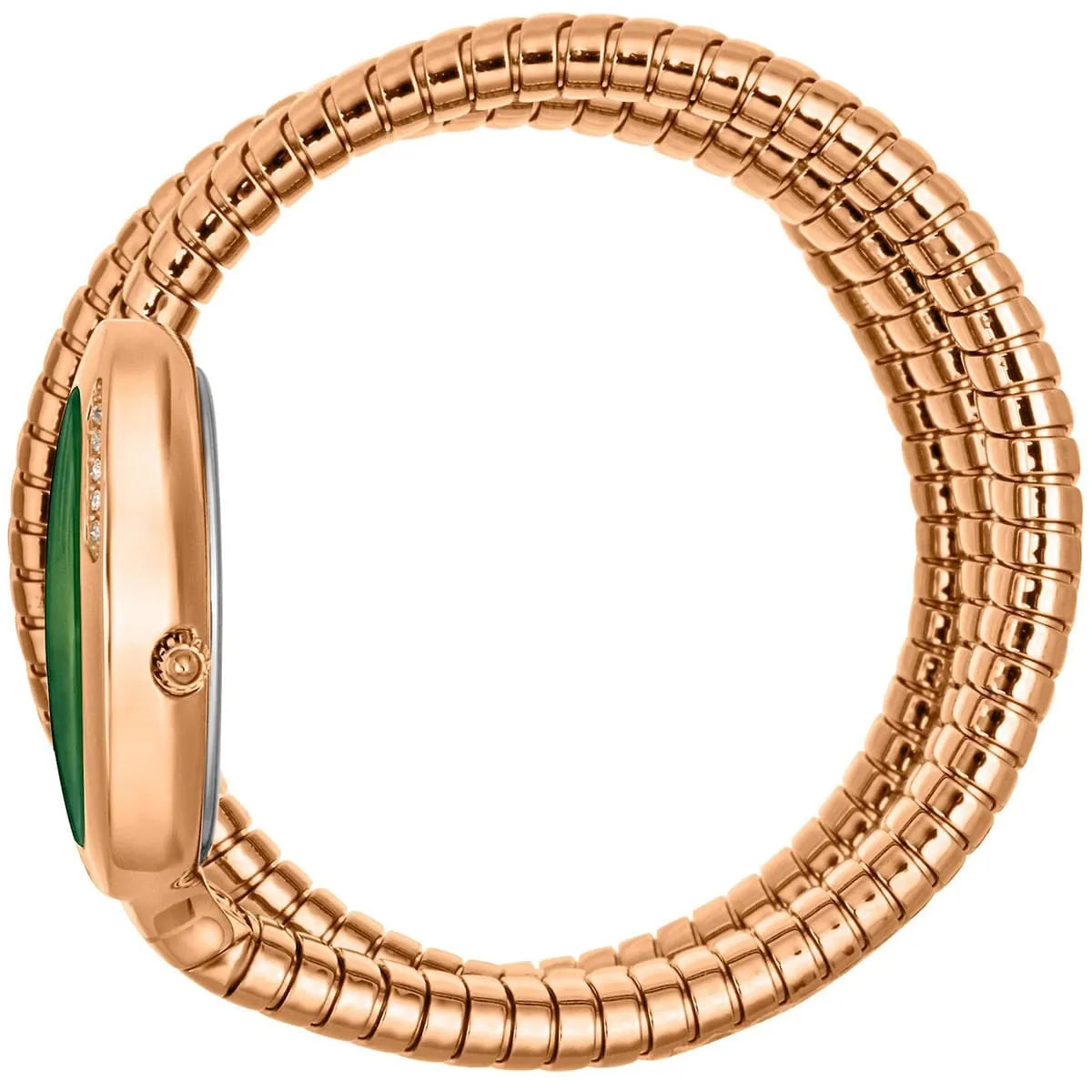 Just Cavalli Snake watch side view showing rose gold snake strap wrap