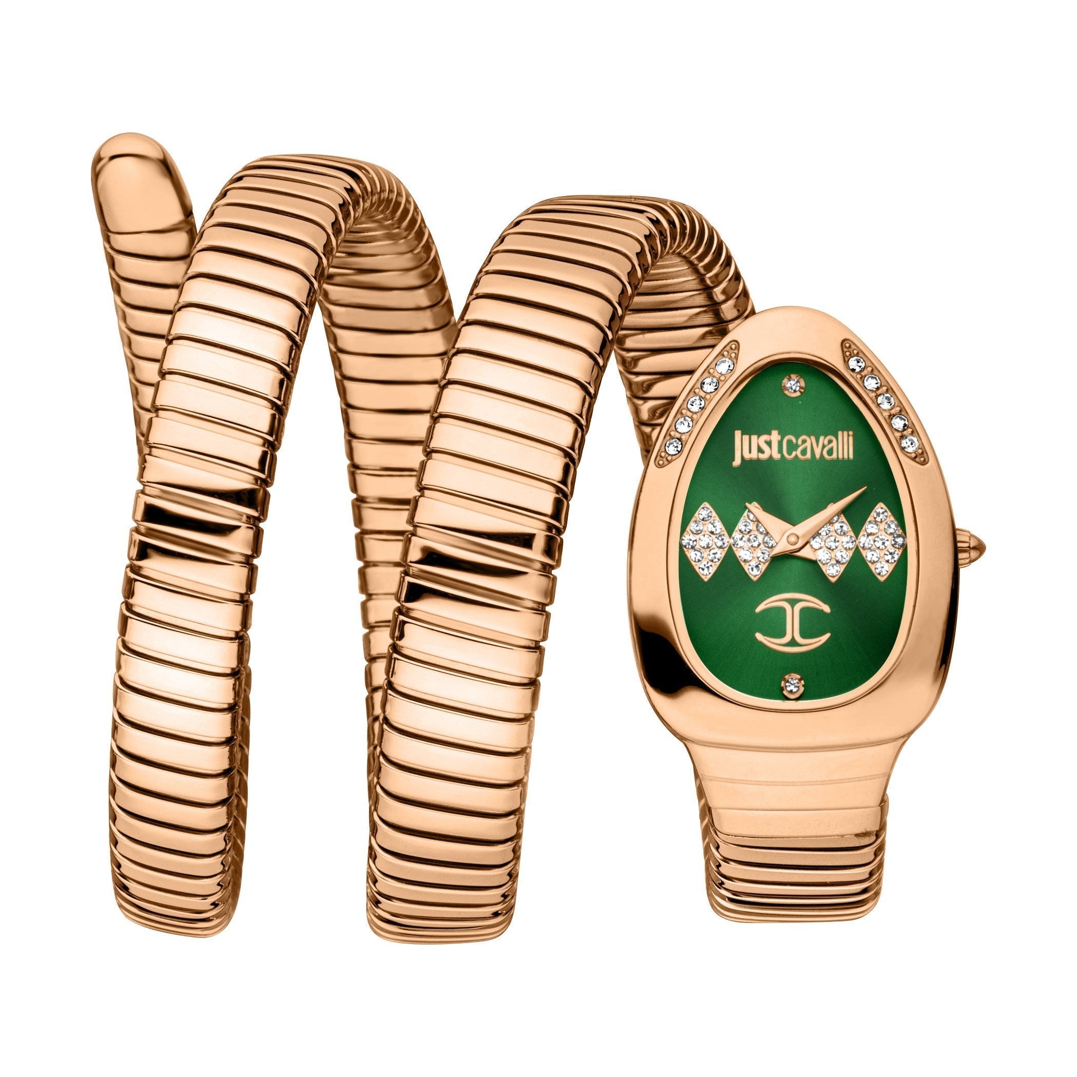 Just Cavalli Snake Green Dial Women's Watch with rose gold snake bracelet