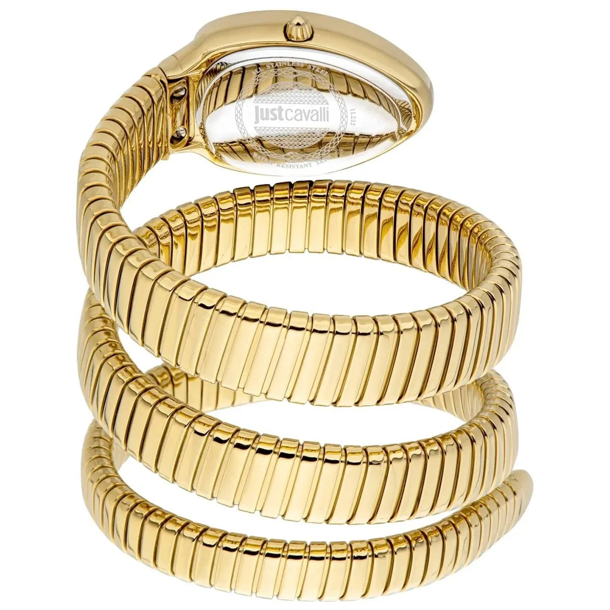 Gold stainless steel triple-wrap snake bracelet strap with silver dial watch head