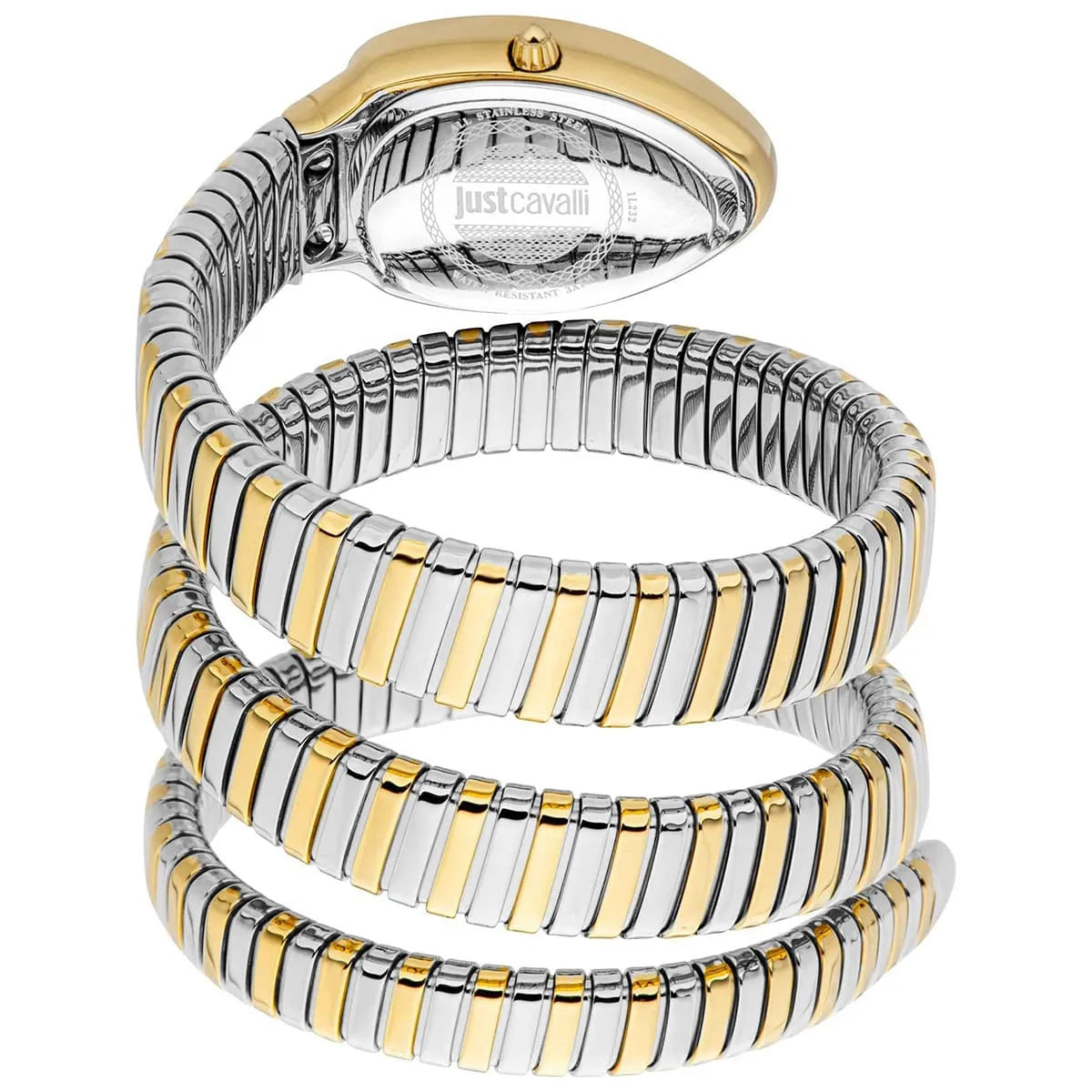 Just Cavalli Signature Snake watch triple-wrap snake bracelet in two-tone gold and silver stainless steel