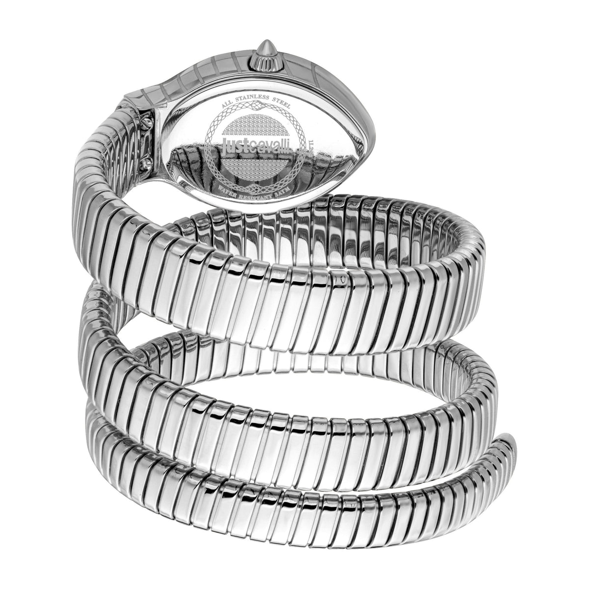 Back view of Just Cavalli Classico Lungo with coiled silver strap design