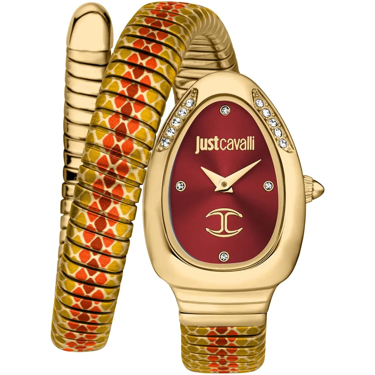 Just Cavalli Pelle Solo Snake Red Dial Three Tone Steel Strap Women Watch - JC1L251M0045