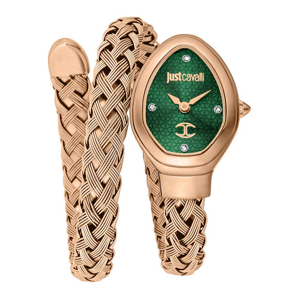 Just Cavalli Novara Green Dial Rose Gold Steel Strap Women Watch - JC1L264M0045