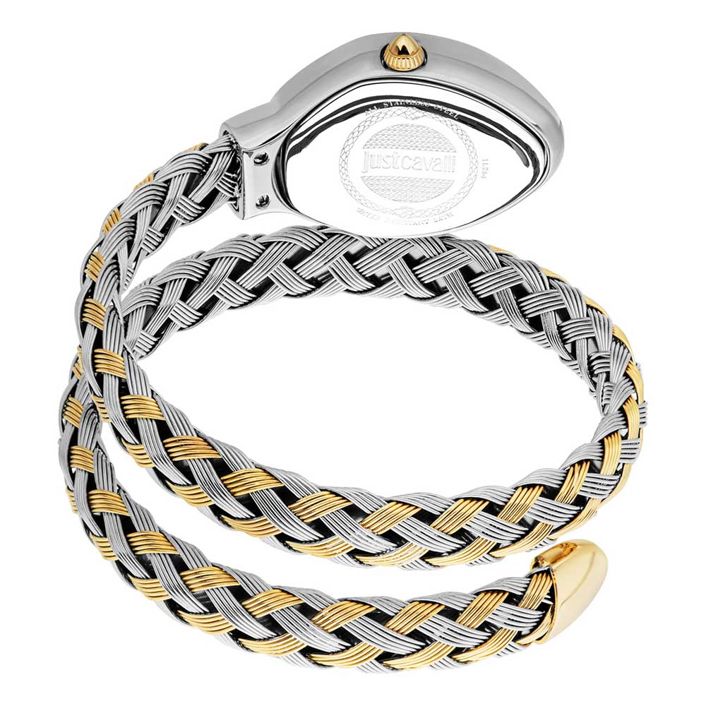 Just Cavalli Twined watch caseback showing two-tone braided strap and case construction