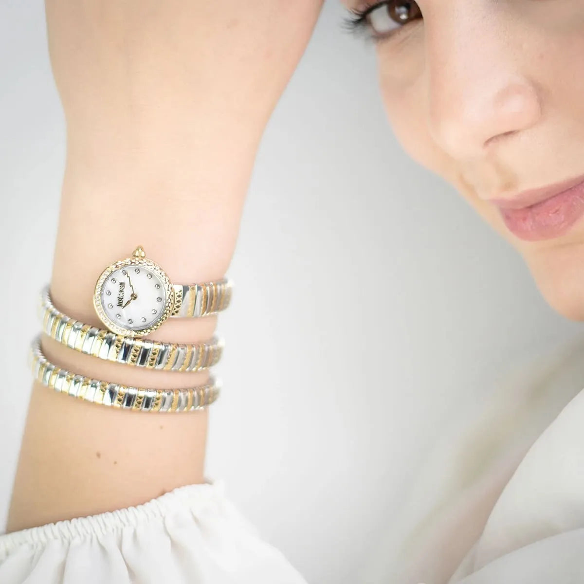 Just Cavalli Signature Snake Enchanting Two Tones YG MOP Women's Watch - JC1L302M0055