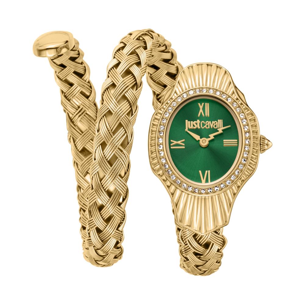 Just Cavalli Signature Snake Twined Yellow Gold Green Women's Watch - JC1L305M0035