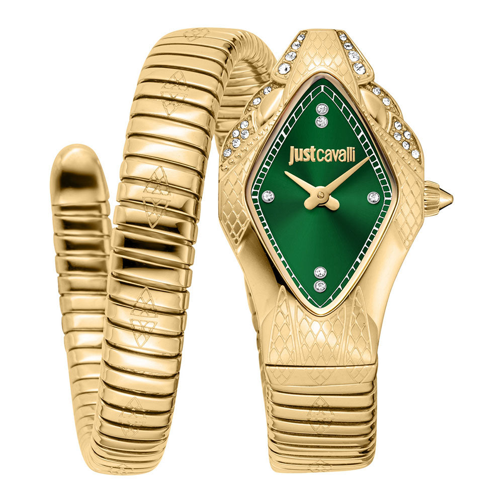 Just Cavalli Signature Snake Ferocious Yellow Gold Green Women's Watch - JC1L306M0045