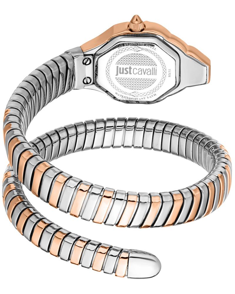 Just Cavalli Signature Snake watch caseback showing octagonal back plate with snake-link bracelet coiled