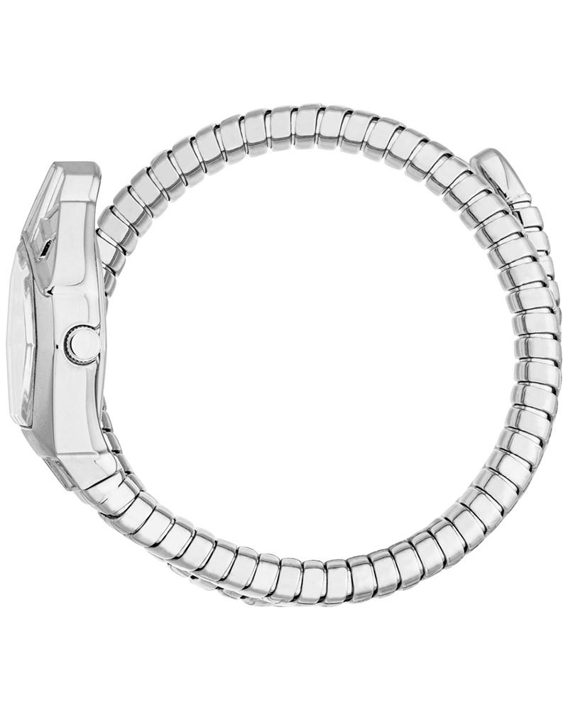 Just Cavalli Gemma watch on wrist display showing pentagon case and coiled strap