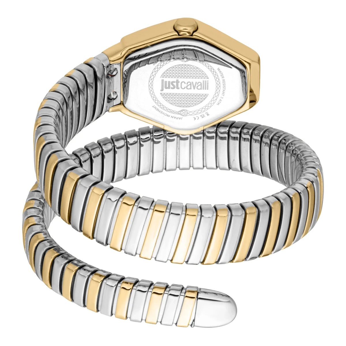 Just Cavalli Signature Snake Splora Silver Yellow Gold Watch - JC1L394M0055