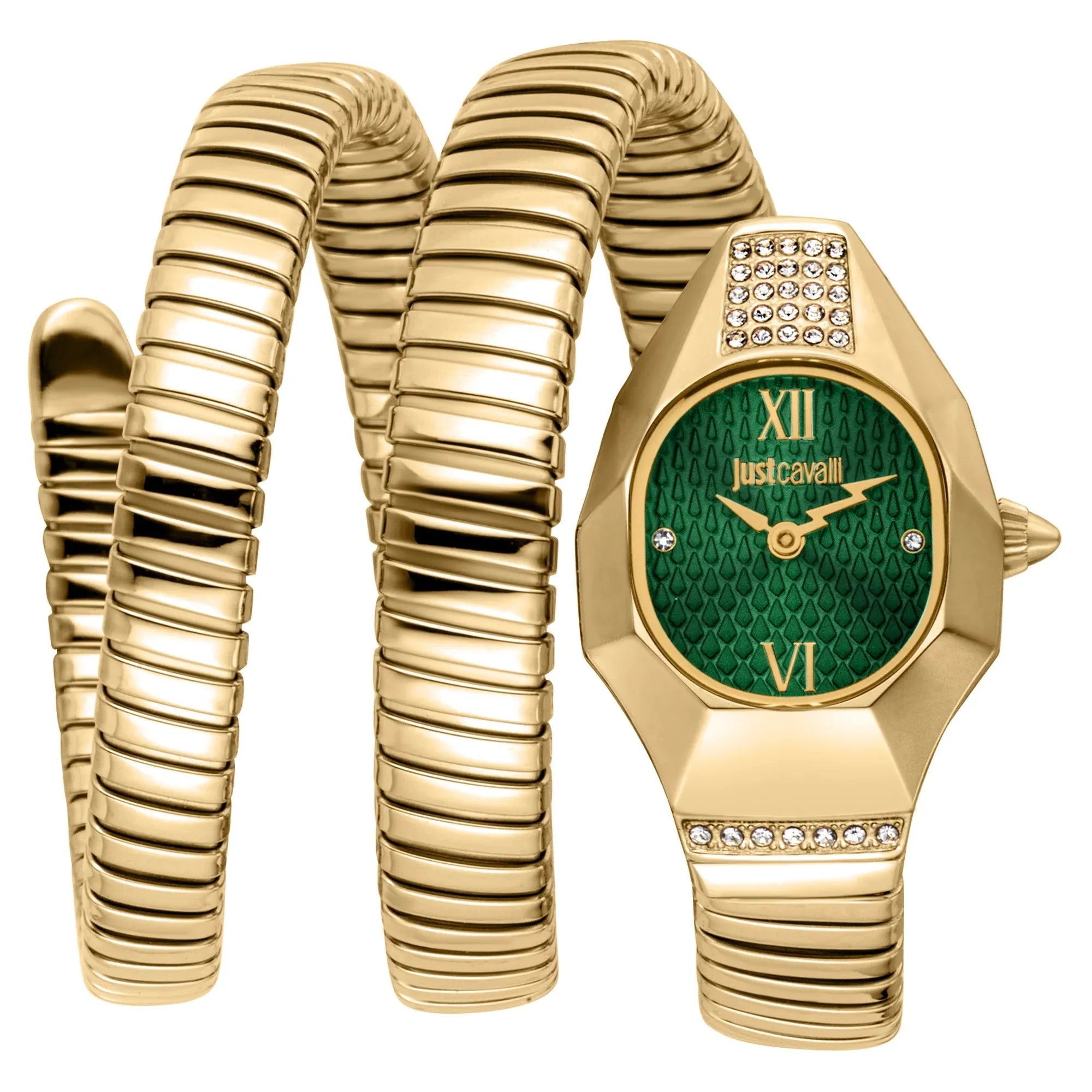 Just Cavalli Signature Snake Lunara Yellow Gold Green Women Watch - JC1L397M0045