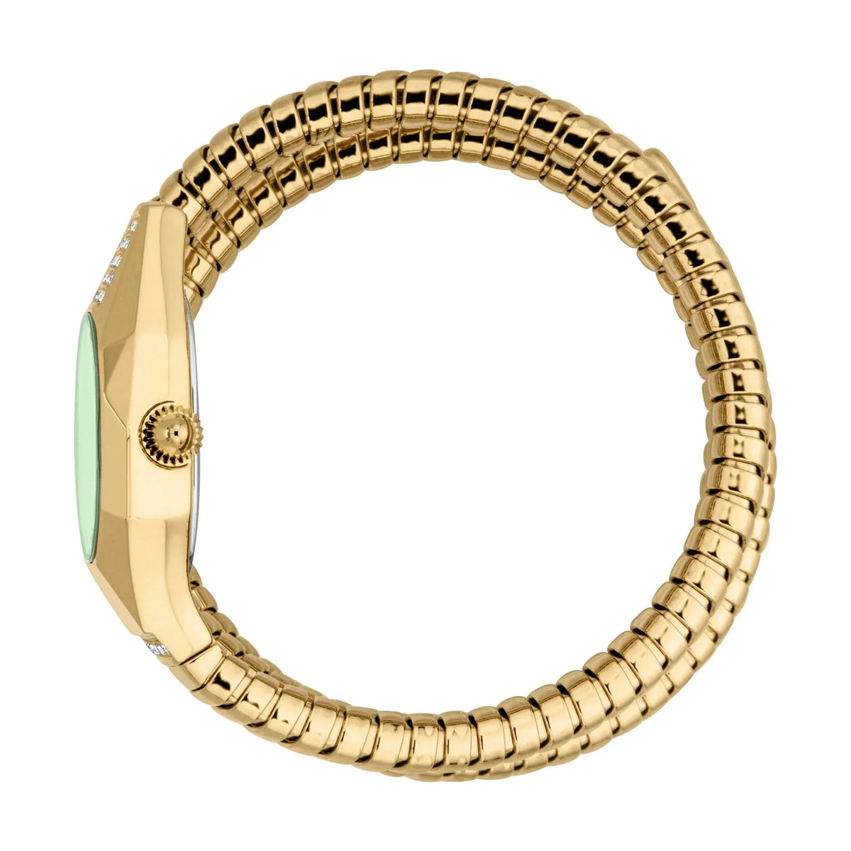 Just Cavalli Signature Snake Lunara watch side view showing snake-coiled bracelet design