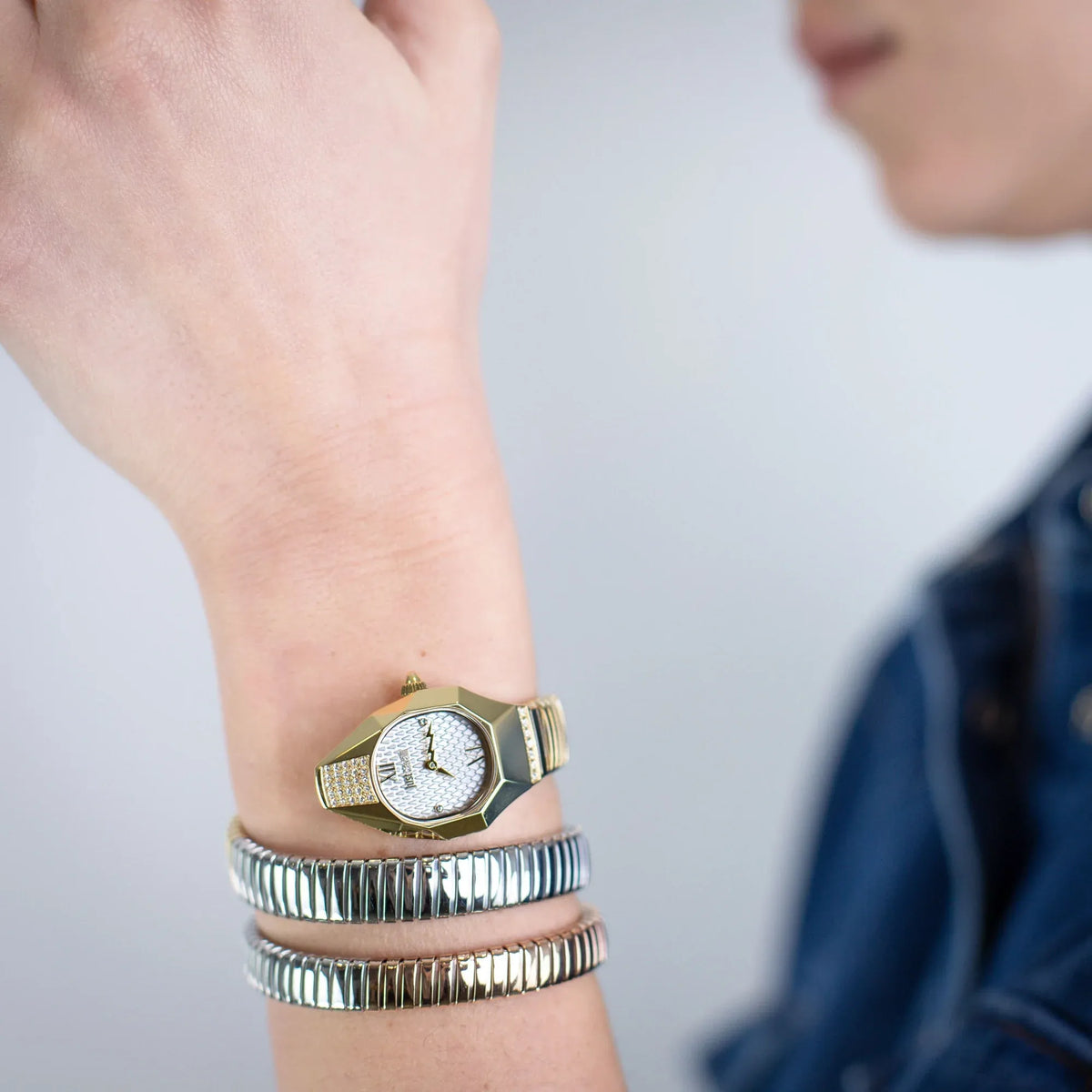 Just Cavalli Signature Snake Lunara Silver Rose Gold Watch JC1L397M0095