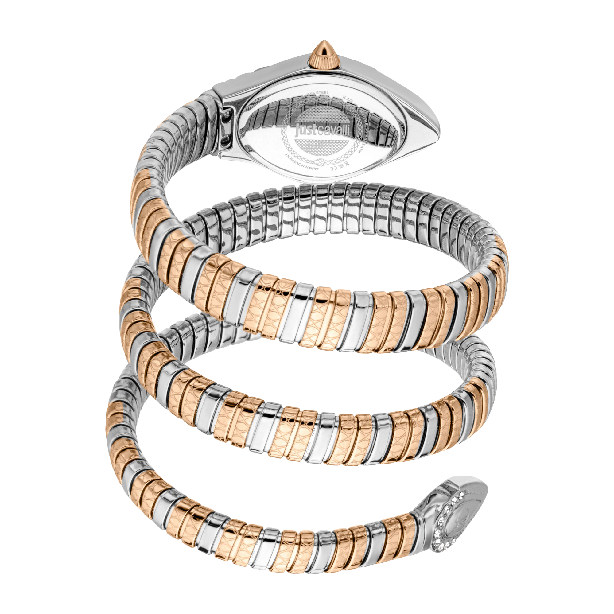 Just Cavalli Aurela woman's watch worn on wrist with oval white dial
