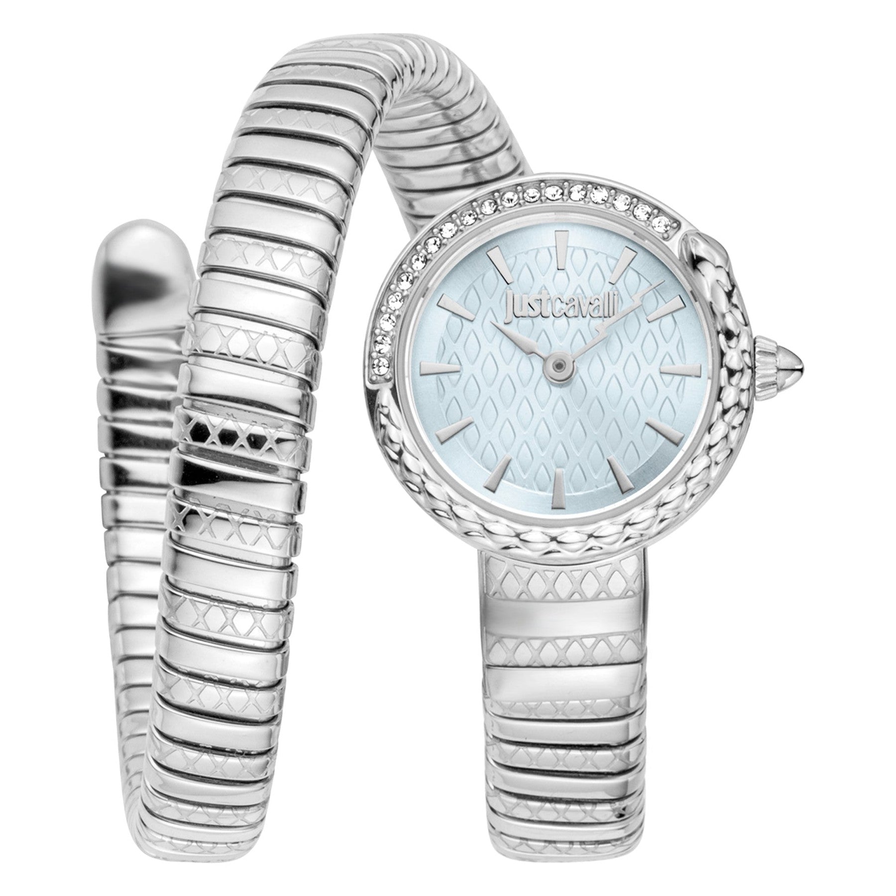 Just Cavalli Signature Snake grey women's watch with light blue dial and crystal bezel