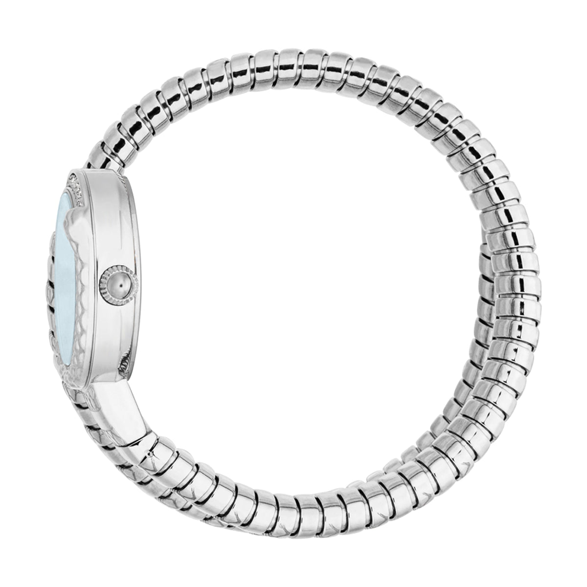 Side view of Just Cavalli Signature Snake watch with expandable snake strap