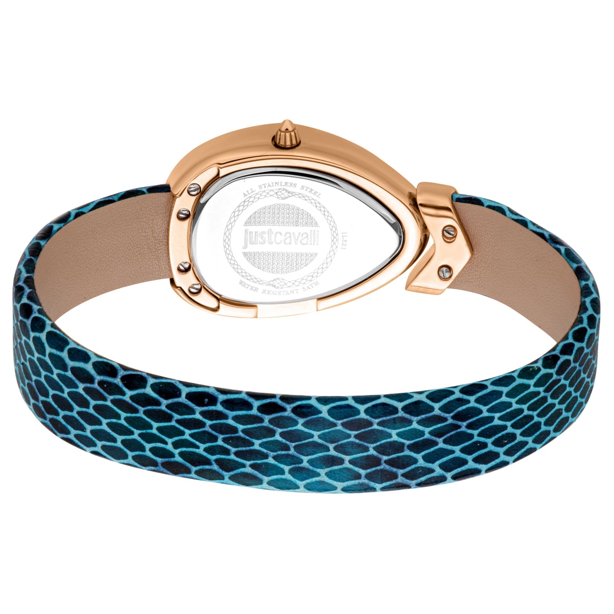 Just Cavalli Rose Gold Watch, Blue Leather Women's Watch - JC1L321L0055