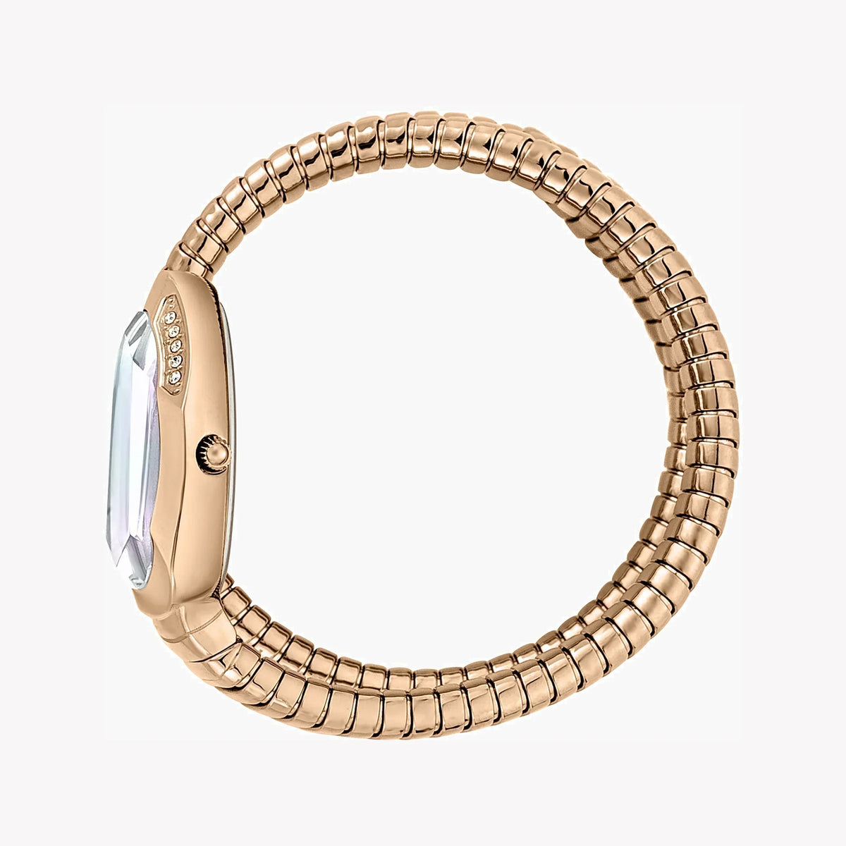 Just Cavalli Serpente rose gold watch side view showing serpentine coiled bracelet design